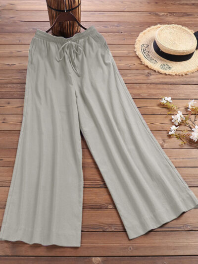 Women's solid color  linen loose wide-leg pants - Image 17