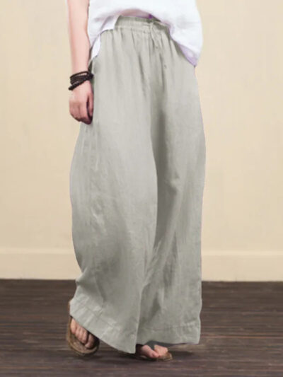 Women's solid color  linen loose wide-leg pants - Image 19