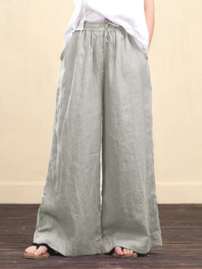 Women's solid color  linen loose wide-leg pants - Image 18