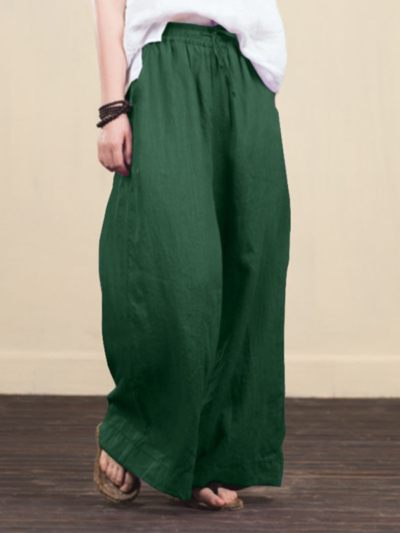 Women's solid color  linen loose wide-leg pants - Image 10