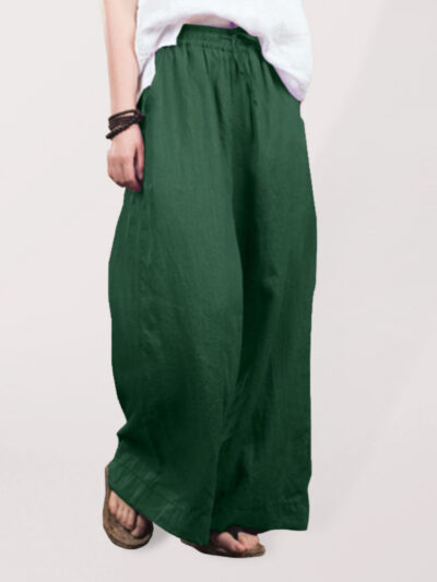 Women's solid color  linen loose wide-leg pants - Image 2