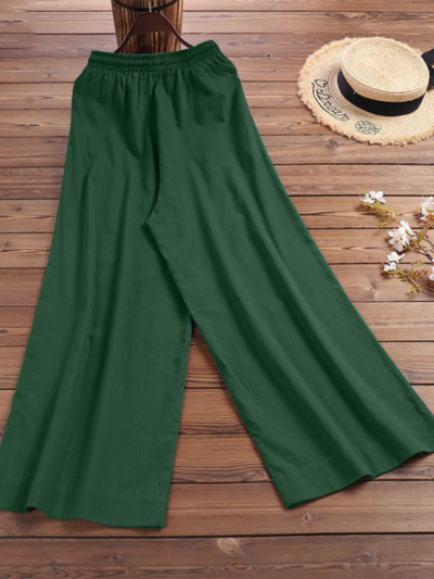 Women's solid color  linen loose wide-leg pants - Image 9