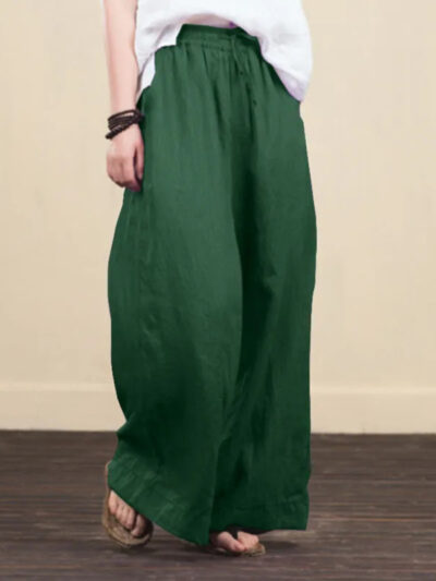 Women's solid color  linen loose wide-leg pants - Image 12