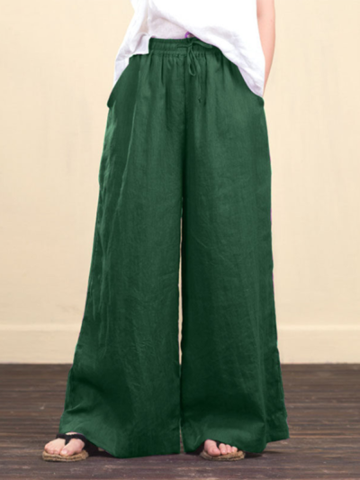 Women's solid color  linen loose wide-leg pants - Image 11