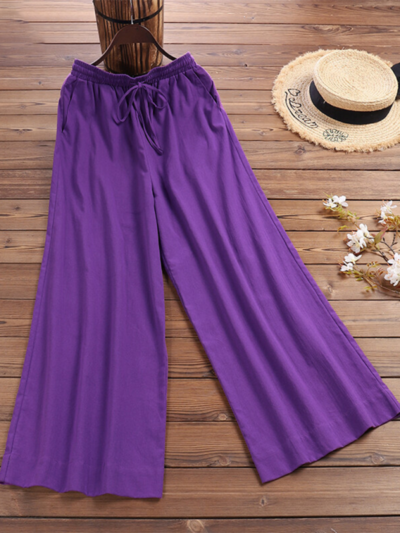 Women's solid color  linen loose wide-leg pants - Image 16