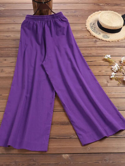 Women's solid color  linen loose wide-leg pants - Image 13