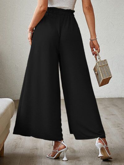 Bow loose high waist pleated wide leg pants with belt pants - Image 3