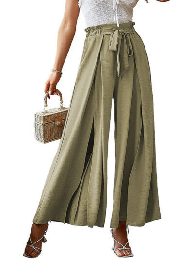 Bow loose high waist pleated wide leg pants with belt pants - Image 11