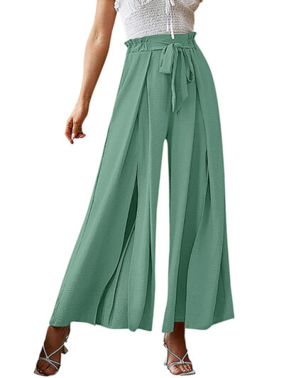 Bow loose high waist pleated wide leg pants with belt pants - Image 8