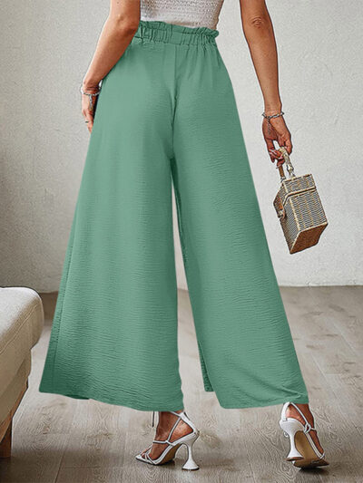 Bow loose high waist pleated wide leg pants with belt pants - Image 10