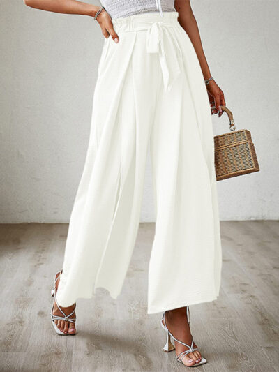 Bow loose high waist pleated wide leg pants with belt pants - Image 6