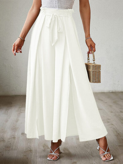 Bow loose high waist pleated wide leg pants with belt pants - Image 7