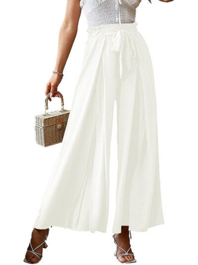 Bow loose high waist pleated wide leg pants with belt pants - Image 4