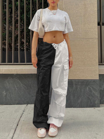 Women's High Waist Wide Leg Loose Tether Straight Leg Cargo Pants - Image 5