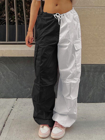 Women's High Waist Wide Leg Loose Tether Straight Leg Cargo Pants - Image 2