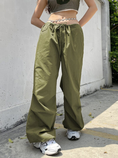 Women's Woven Pants Loose Retro Drawstring Casual Overalls - Image 5