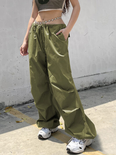 Women's Woven Pants Loose Retro Drawstring Casual Overalls - Image 8