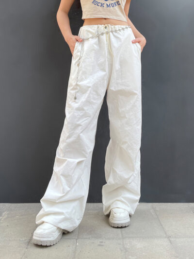 Women's Woven Pants Loose Retro Drawstring Casual Overalls - Image 2