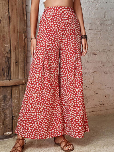 Women's High Waist Floral Print Flared Wide Leg Pants - Image 4