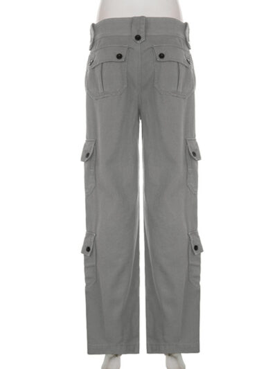 Women's Retro Style Irregular Large Pocket Wide Belt Design Cargo Trousers - Image 4