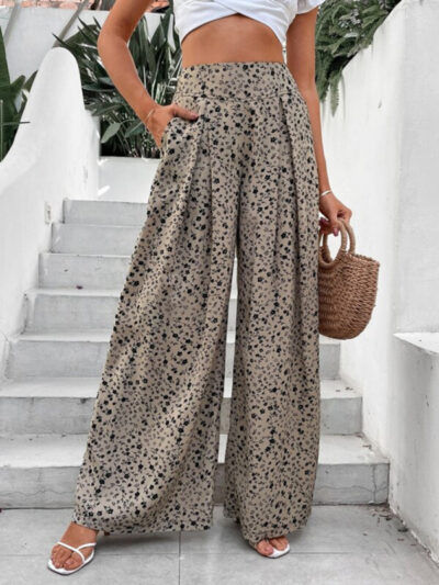 Ladies Floral Print Loose High Waist Drape Wide Leg Pants