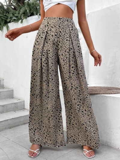 Ladies Floral Print Loose High Waist Drape Wide Leg Pants - Image 4