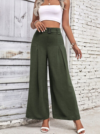 women's summer high waist wide leg casual pants with belt - Image 7