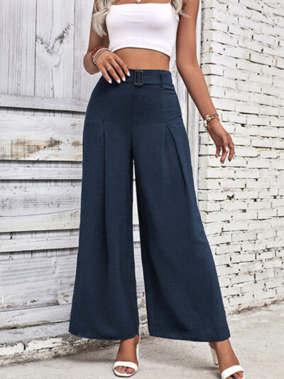 women's summer high waist wide leg casual pants with belt - Image 8