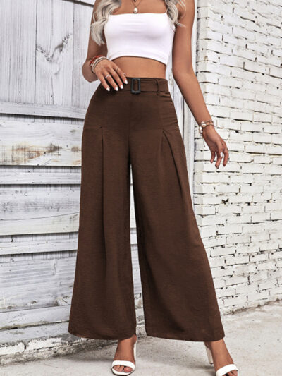 women's summer high waist wide leg casual pants with belt - Image 5