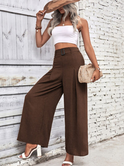 women's summer high waist wide leg casual pants with belt - Image 6