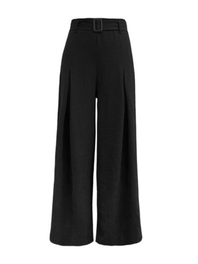 women's summer high waist wide leg casual pants with belt - Image 11