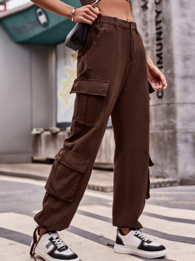 Loose Drawstring Pocket Athletic Denim Cargo Pants - Image 8