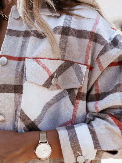 Women's autumn and winter long-sleeved loose wool plaid shirt coat - Image 4