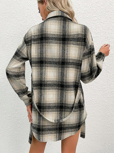 Ladies Casual Long Plaid Shirt Jacket - Image 5