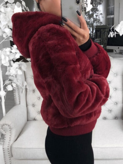 Autumn and winter furry long-sleeved hooded plush top long coat - Image 4