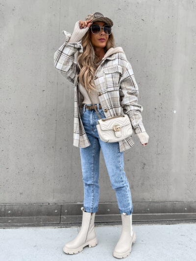 Women's Coat Fashion Hooded Wool Plaid Shirt Coat - Image 9