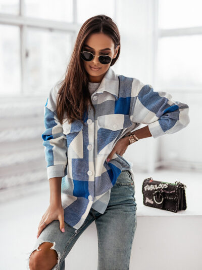 Women's Fashion Color Plaid Shirt Brushed Wool Jacket - Image 3