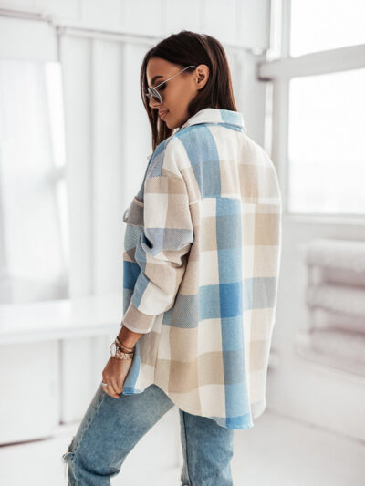 Women's Fashion Color Plaid Shirt Brushed Wool Jacket - Image 6