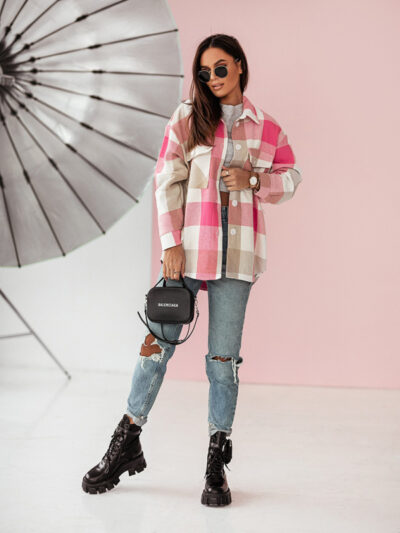 Women's Fashion Color Plaid Shirt Brushed Wool Jacket - Image 8