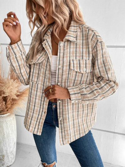 Women's autumn and winter long-sleeved plaid shirt outerwear - Image 4