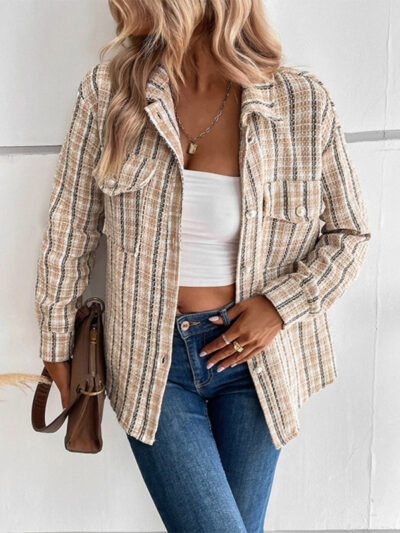 Women's autumn and winter long-sleeved plaid shirt outerwear - Image 3