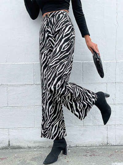 Women's commuter zebra print wide leg pants - Image 4