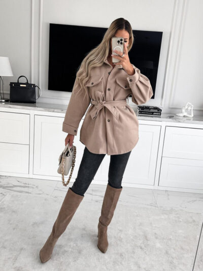 Women's strappy solid color woolen jacket - Image 5