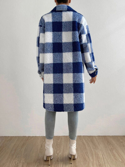 Autumn and winter open buckle lapel plush plaid coat loose temperament commuter long coat - Image 10