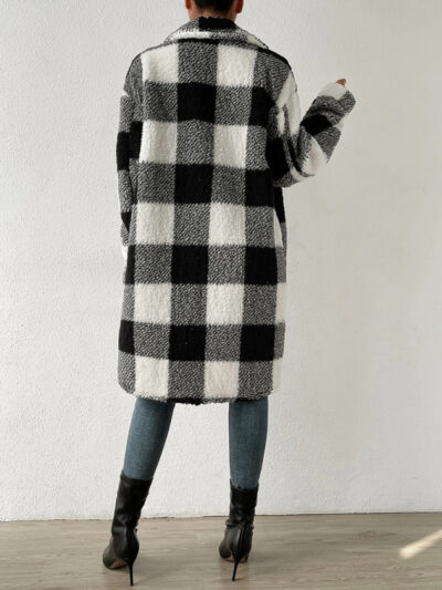 Autumn and winter open buckle lapel plush plaid coat loose temperament commuter long coat - Image 13