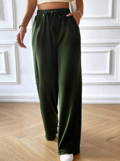 Fashion women's loose casual solid color wide leg trousers - Image 5