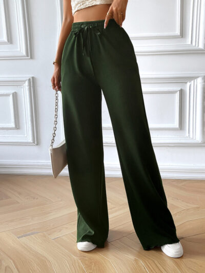 Fashion women's loose casual solid color wide leg trousers - Image 7