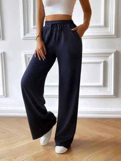 Fashion women's loose casual solid color wide leg trousers - Image 20