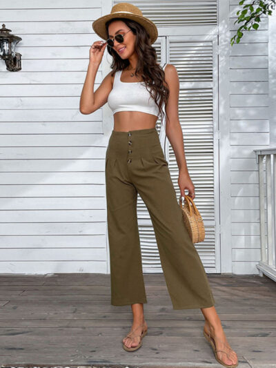 Women's nine-point pants high-waisted cotton and linen slim-fit micro-flared pants