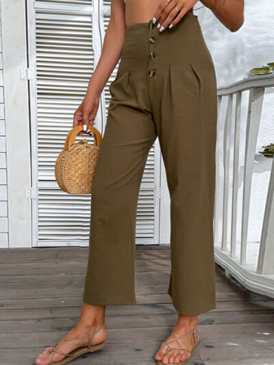 Women's nine-point pants high-waisted cotton and linen slim-fit micro-flared pants - Image 3